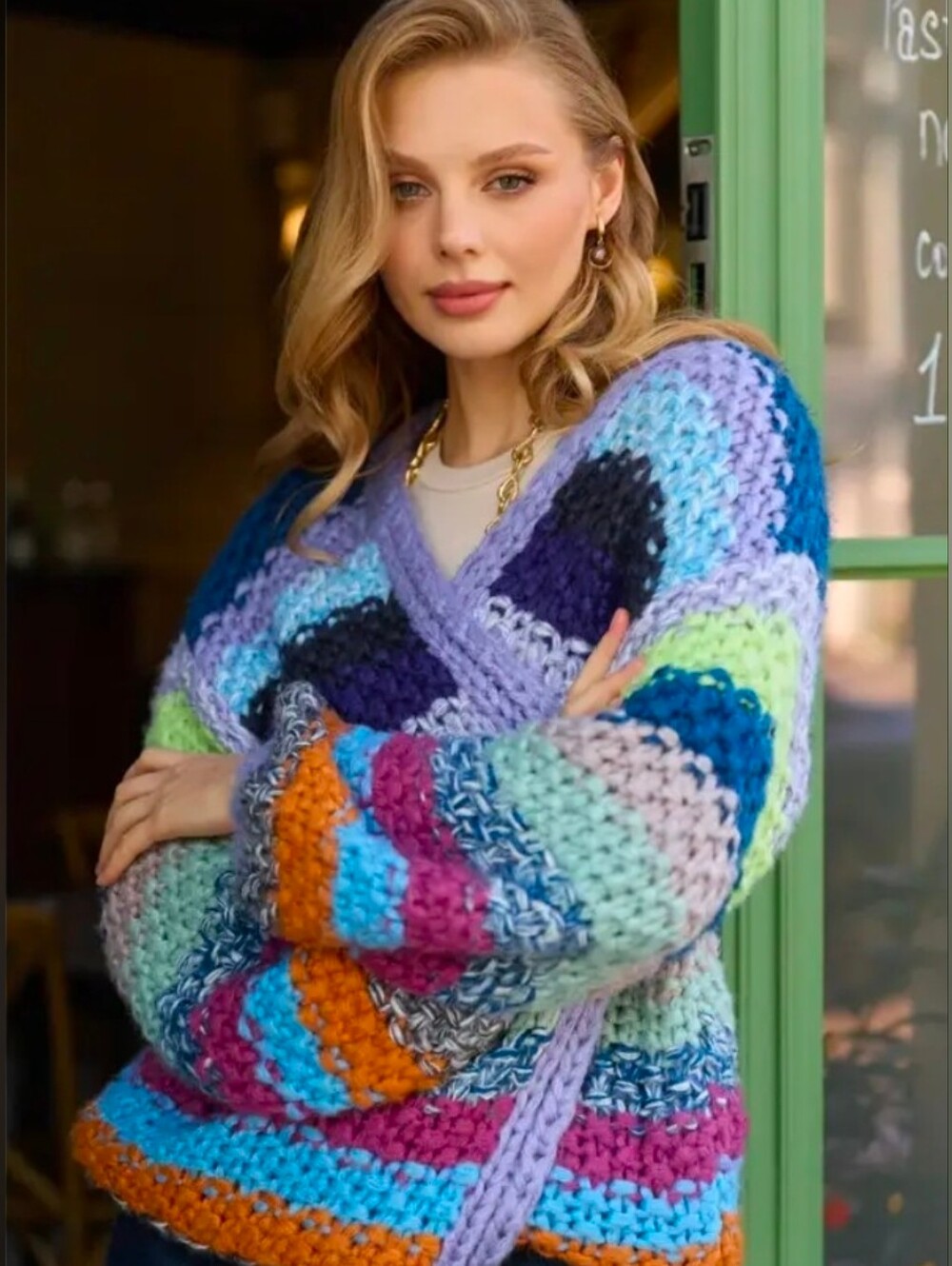 Anthropologie Mayflower Knit Cardigan Size One Size Fits All Blue Combo NIP $250
